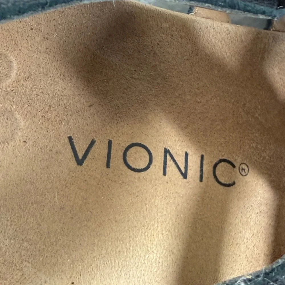 Vionic Amber Black Leather Adjustable Strappy Orthaheel Comfort Sandals Womens 9
